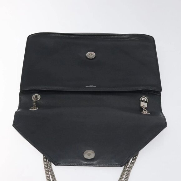 SAINT LAURENT Chain Betty Shoulder Bag Leather Black Silver Auth 130120 - Picture 8 of 15